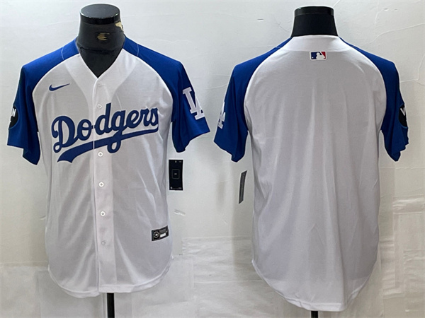 Men's Los Angeles Dodgers Blank White/Blue Vin Patch Cool Base Stitched Baseball Jersey Men's Los Angeles Dodgers Blank White/Blue Vin Patch Cool Base Stitched Baseball Jersey